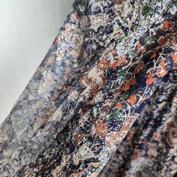 NWT O.P. T Women's Boho Smocked Midi Maxi Dress Navy Flur Floral Shine Sz M - Picture 6 of 13